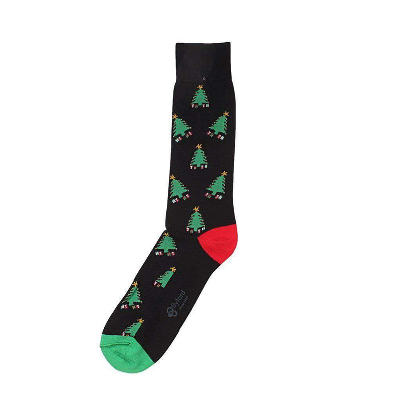 Christmas Trees Socks in Black by Byford - Country Club Prep