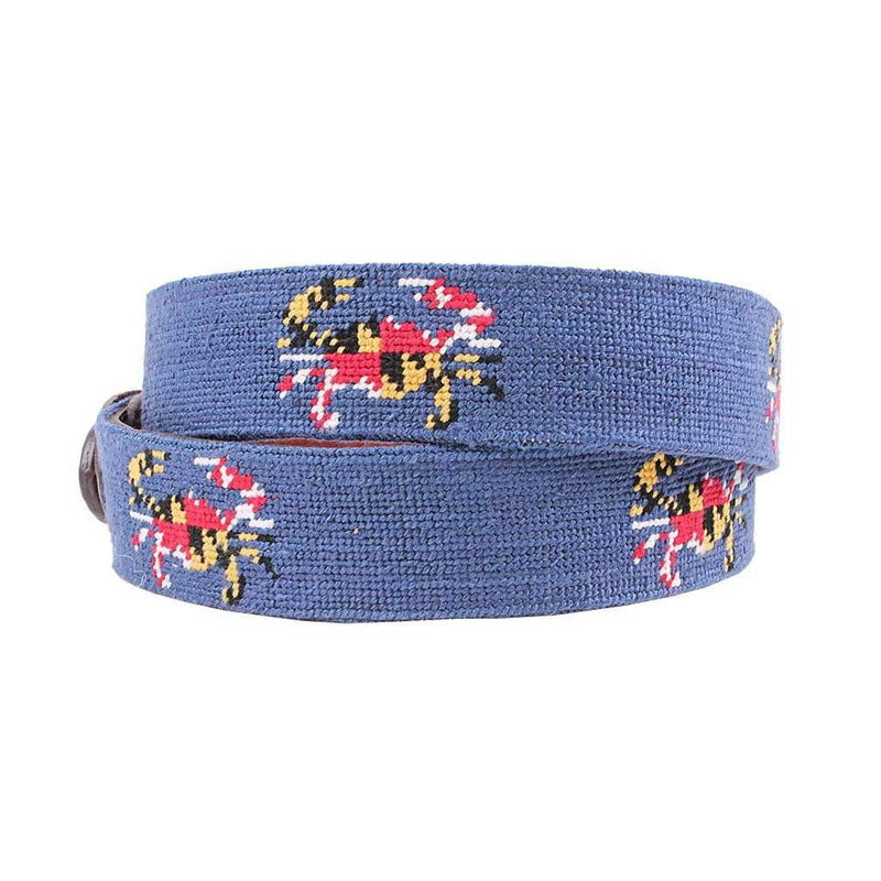 Maryland Flag Crab Needlepoint Belt in Classic Navy by Smathers & Branson - Country Club Prep