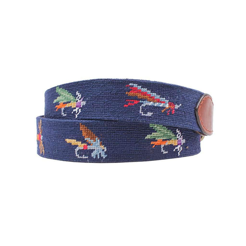 Fishing Flies Needlepoint Belt by Smathers & Branson - Country Club Prep