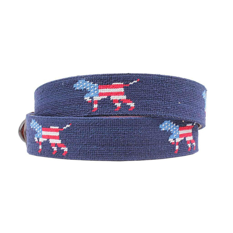Patriotic Dog on Point Needlepoint Belt by Smathers & Branson - Country Club Prep