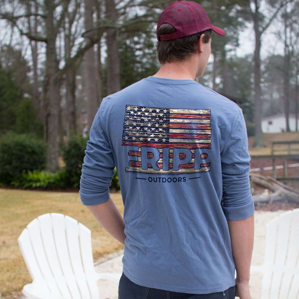 Wood Flag Long Sleeve Tee by Fripp Outdoors - Country Club Prep