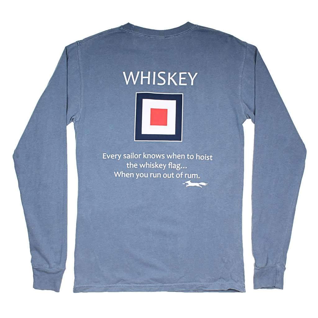 Long Sleeve Whiskey Flag Tee in Blue Jean by Country Club Prep - Country Club Prep