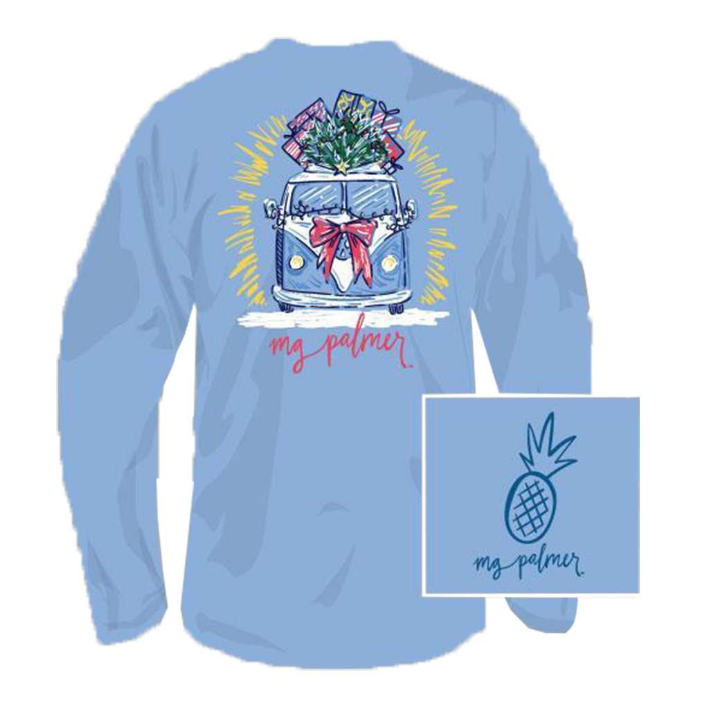 I'll Bring The Tree Long Sleeve Tee Shirt in Sky Blue by MG Palmer - Country Club Prep