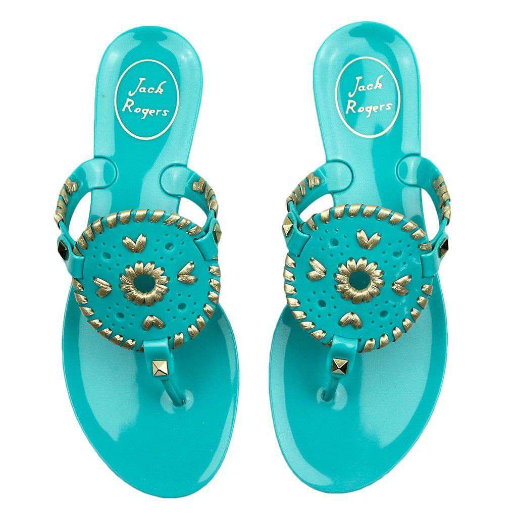 Georgica Jelly Sandal in Caribbean Blue and Gold by Jack Rogers - Country Club Prep