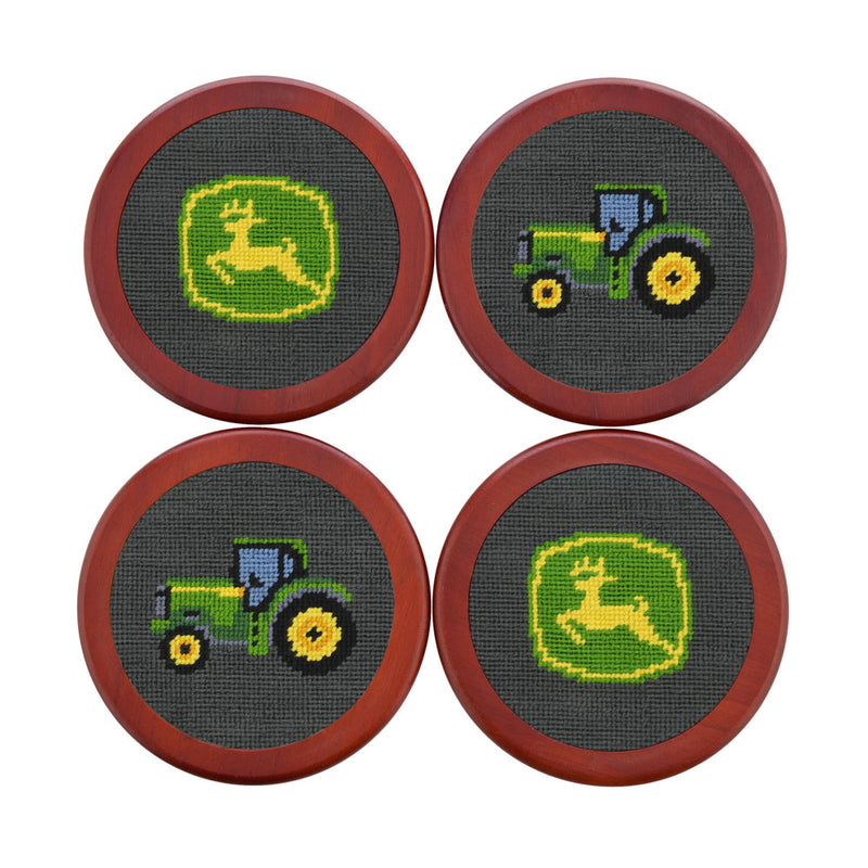 John Deere Logo & Tractor Needlepoint Coasters by Smathers & Branson - Country Club Prep