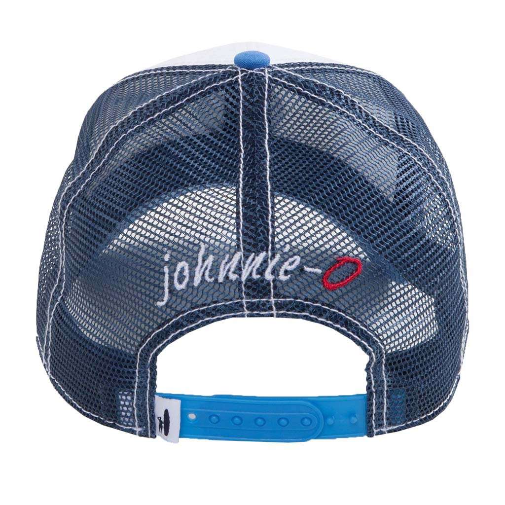 Horseshoe Bay Trucker Hat in Gulf Blue & Midnight by Johnnie-O - Country Club Prep