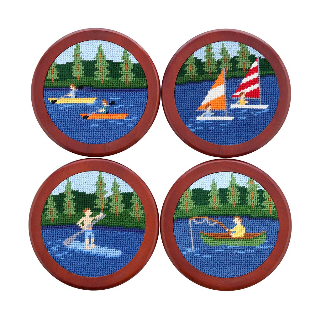 Lake Water Sports Needlepoint Coasters