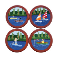 Lake Water Sports Needlepoint Coasters by Smathers & Branson - Country Club Prep