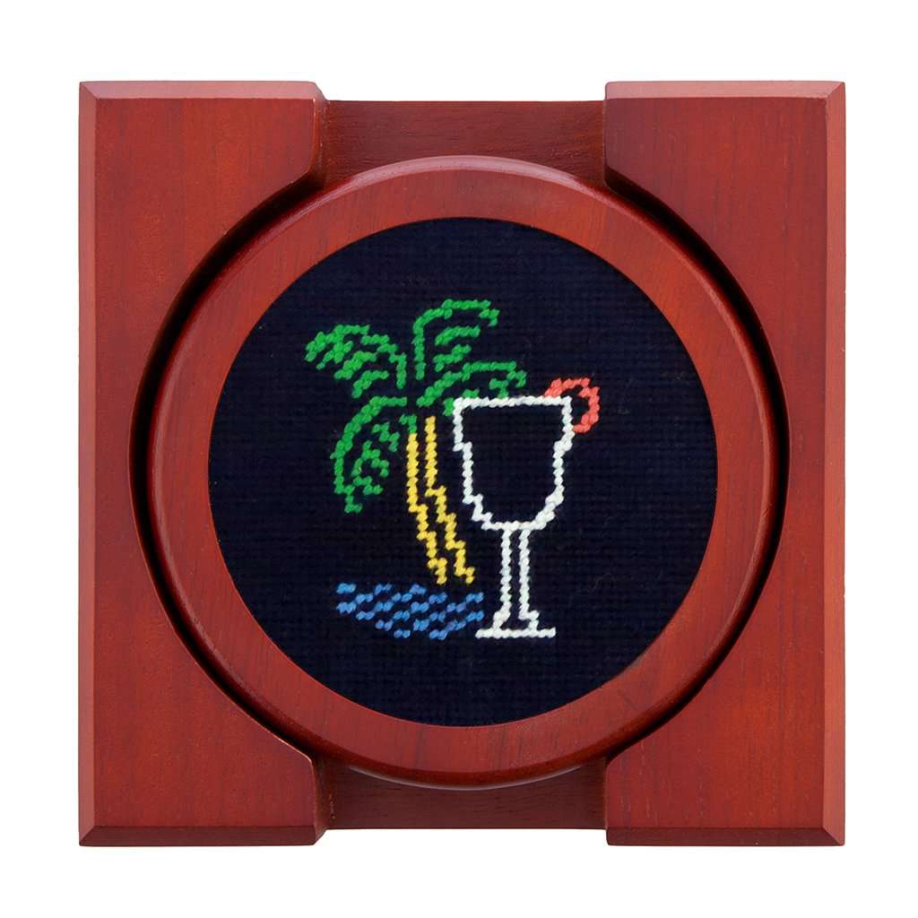 Last Call Needlepoint Coasters in Midnight by Smathers & Branson - Country Club Prep