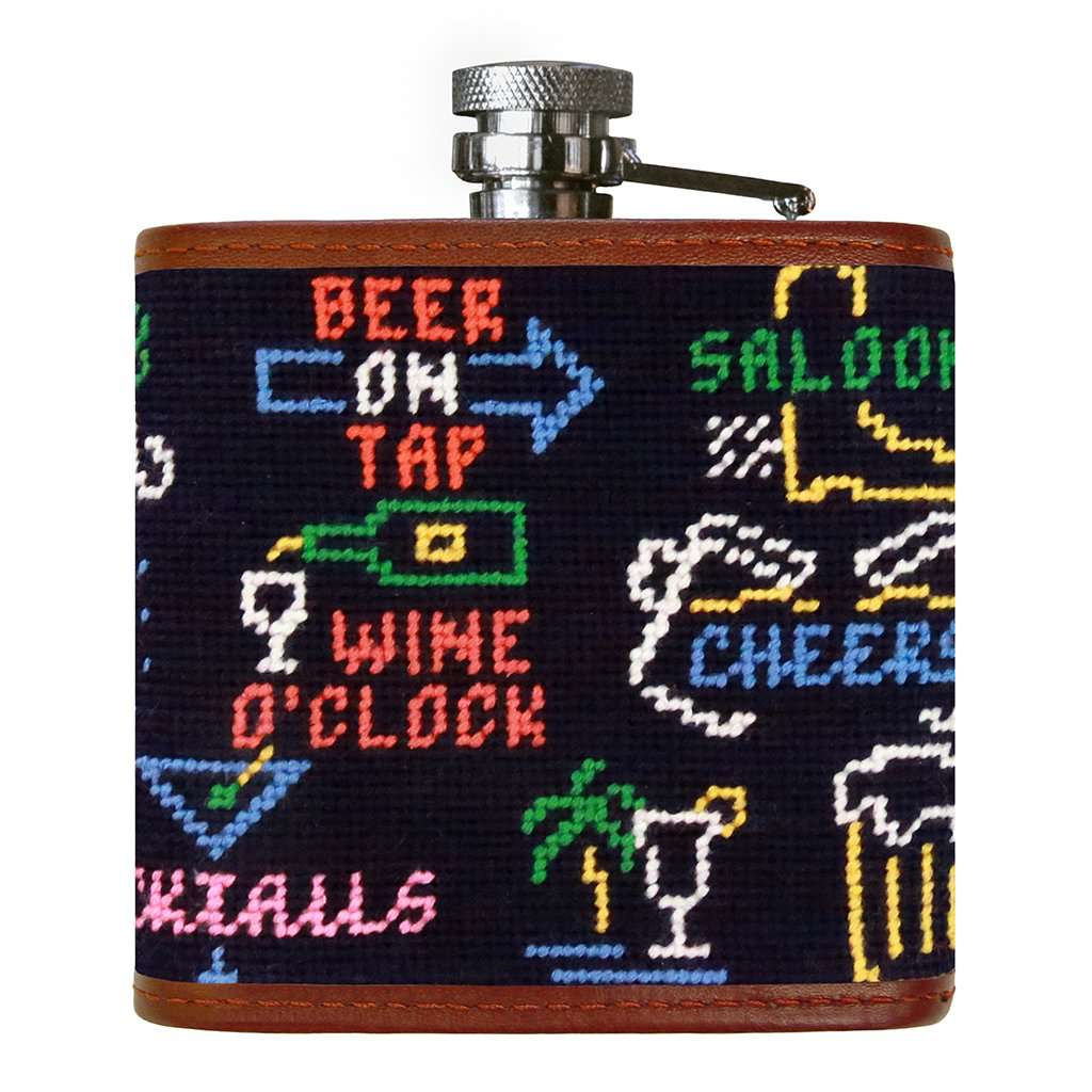 Last Call Needlepoint Flask in Midnight by Smathers & Branson - Country Club Prep