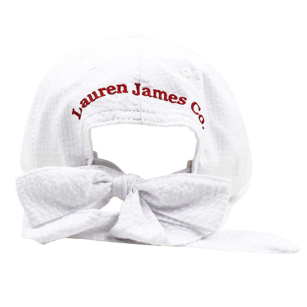 Arkansas Seersucker Bow Hat in White with Red by Lauren James - Country Club Prep