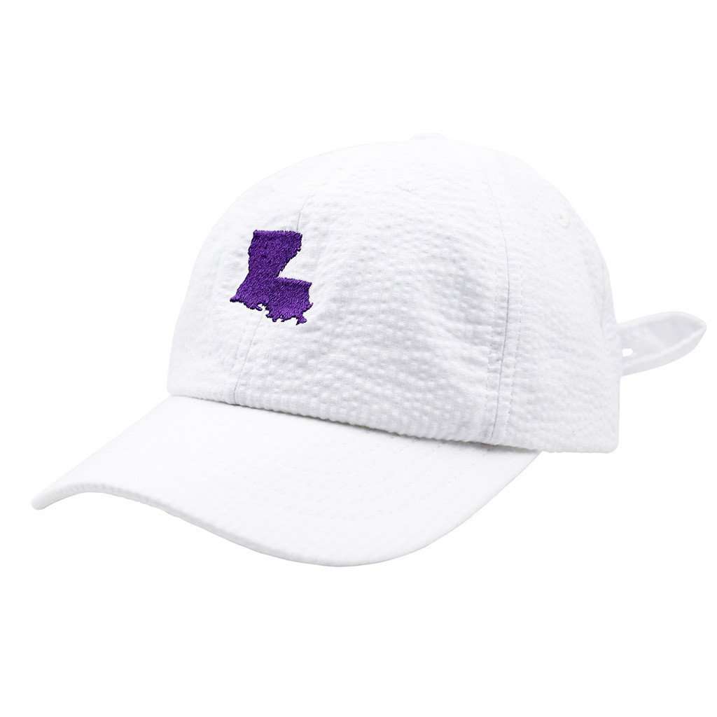 Louisiana Seersucker Hat in White with Purple by Lauren James - Country Club Prep