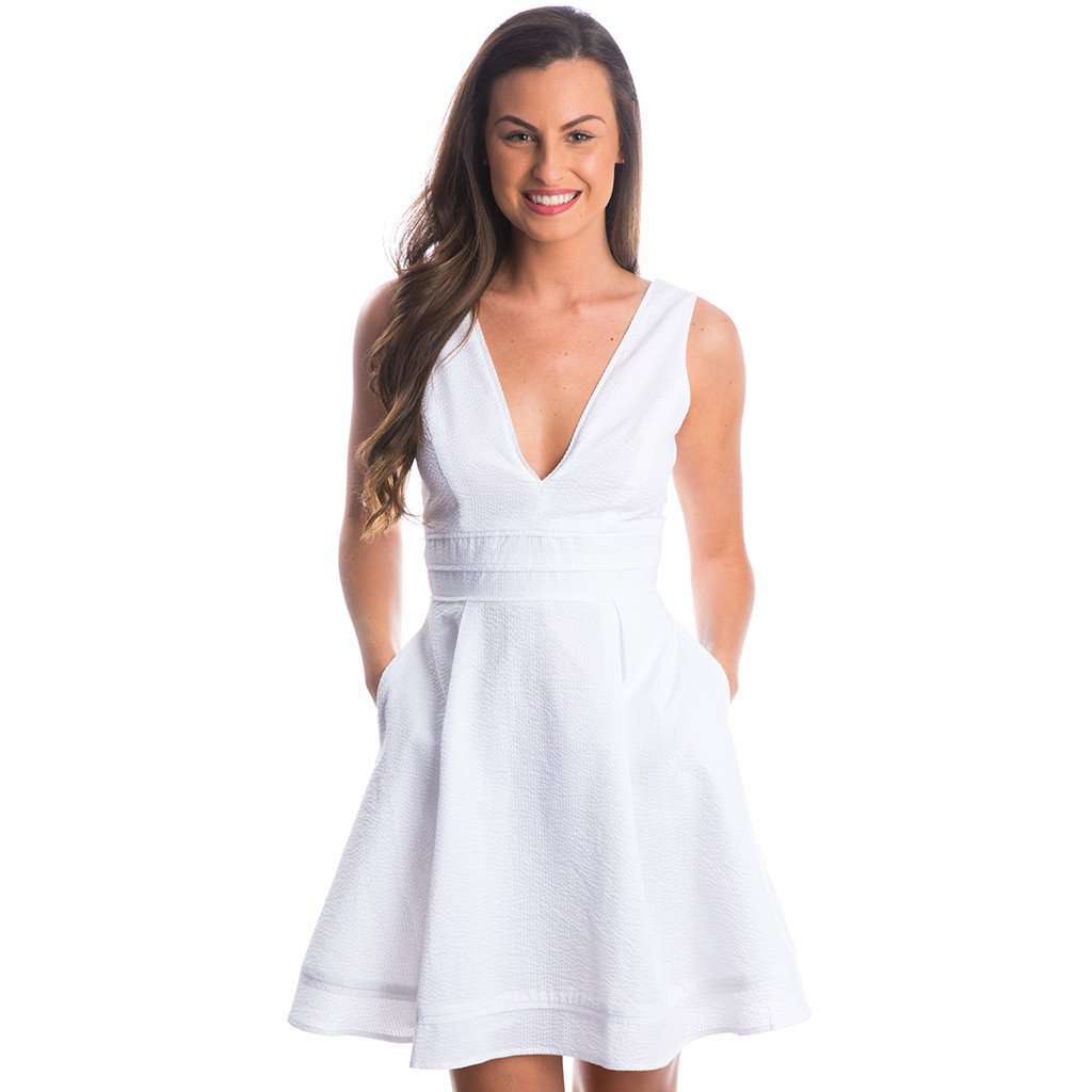 Morgan Seersucker Dress in White by Lauren James - Country Club Prep