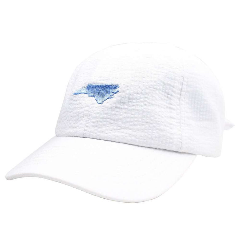 North Carolina Seersucker Bow Hat in White with Light Blue by Lauren James - Country Club Prep