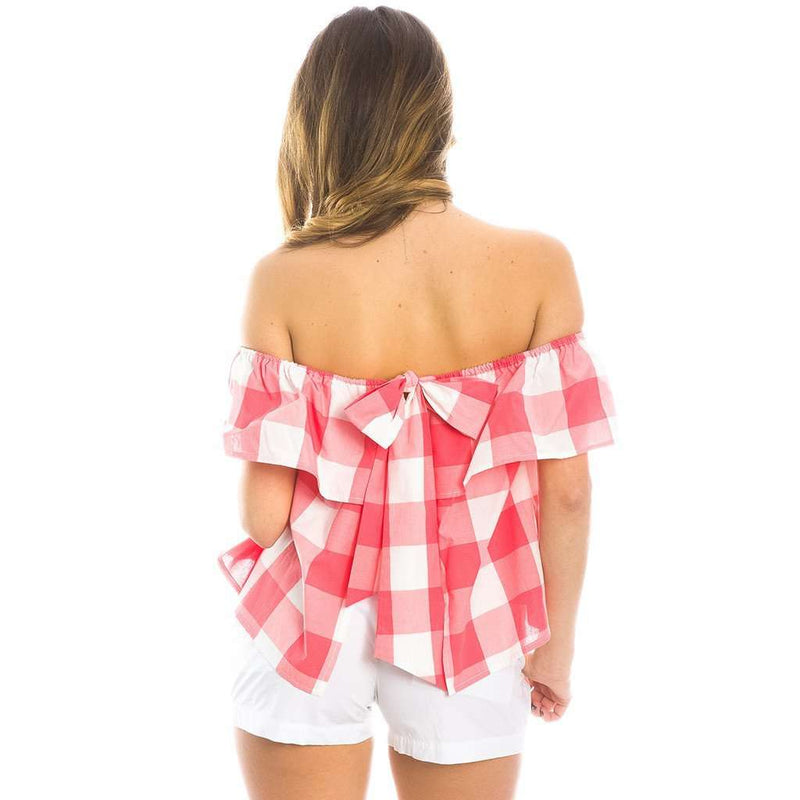 Riley Gingham Ruffle Top in Coral by Lauren James - Country Club Prep