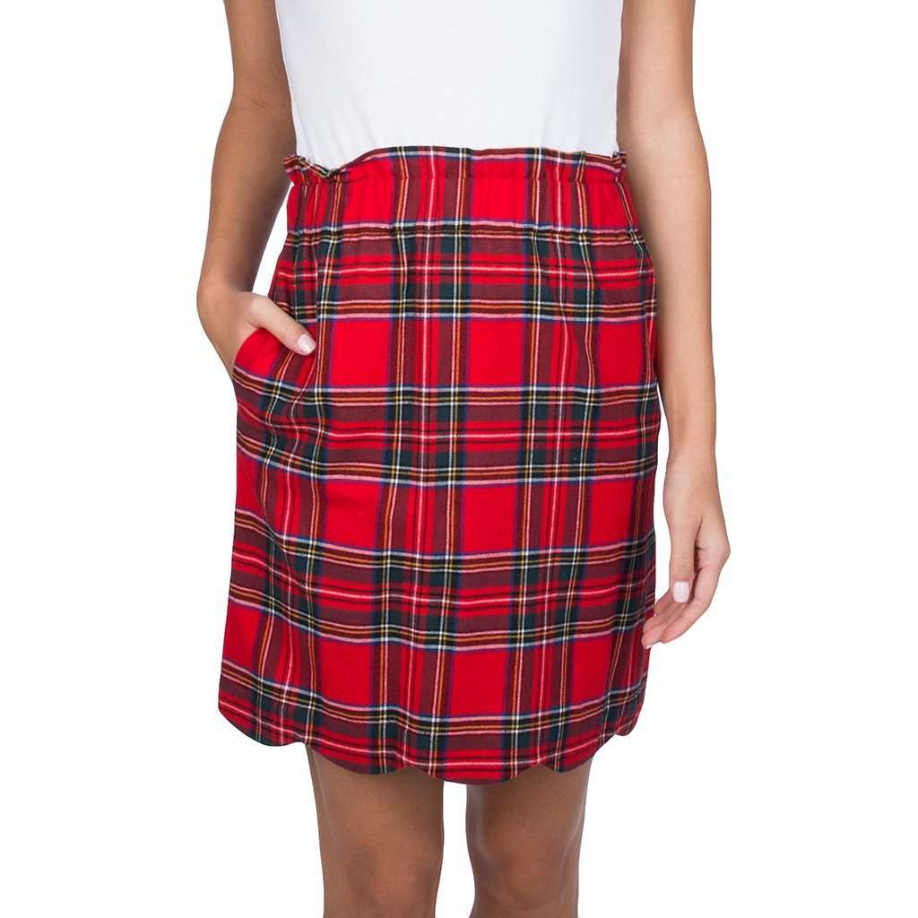 Scallop Plaid Flannel Skirt in Red by Lauren James - Country Club Prep