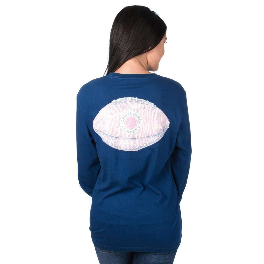 Seersucker Football Long Sleeve Tee in Estate Blue by Lauren James - Country Club Prep