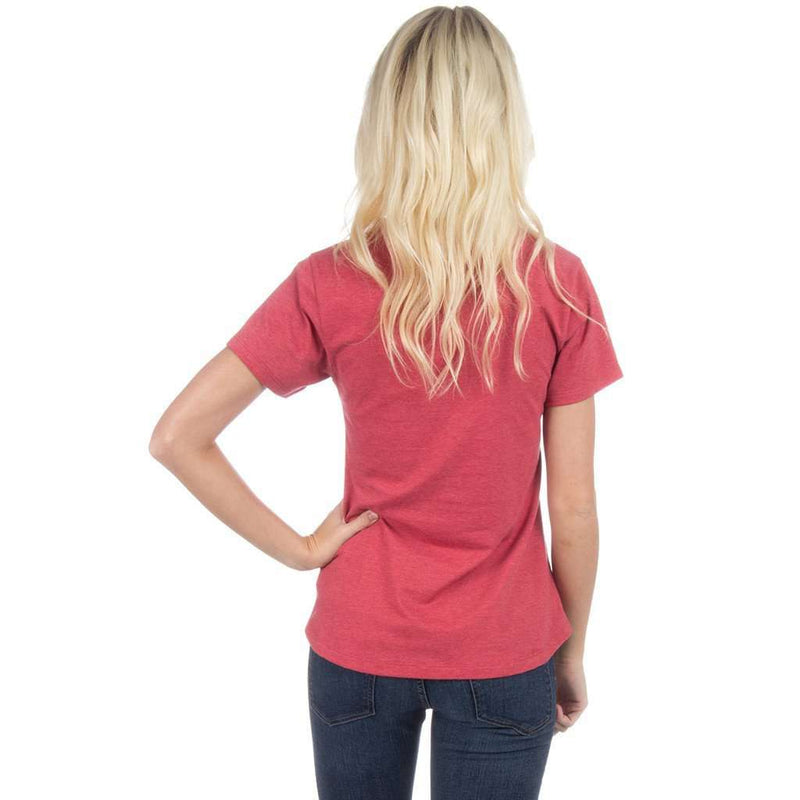 Short Sleeve Pocket V-Neck Tee in Heather Red by Lauren James - Country Club Prep