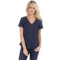 Short Sleeve Pocket V-Neck Tee in Sailor Navy by Lauren James - Country Club Prep