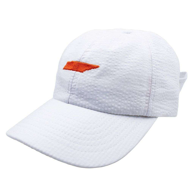 Tennessee Seersucker Hat in White with Orange by Lauren James - Country Club Prep