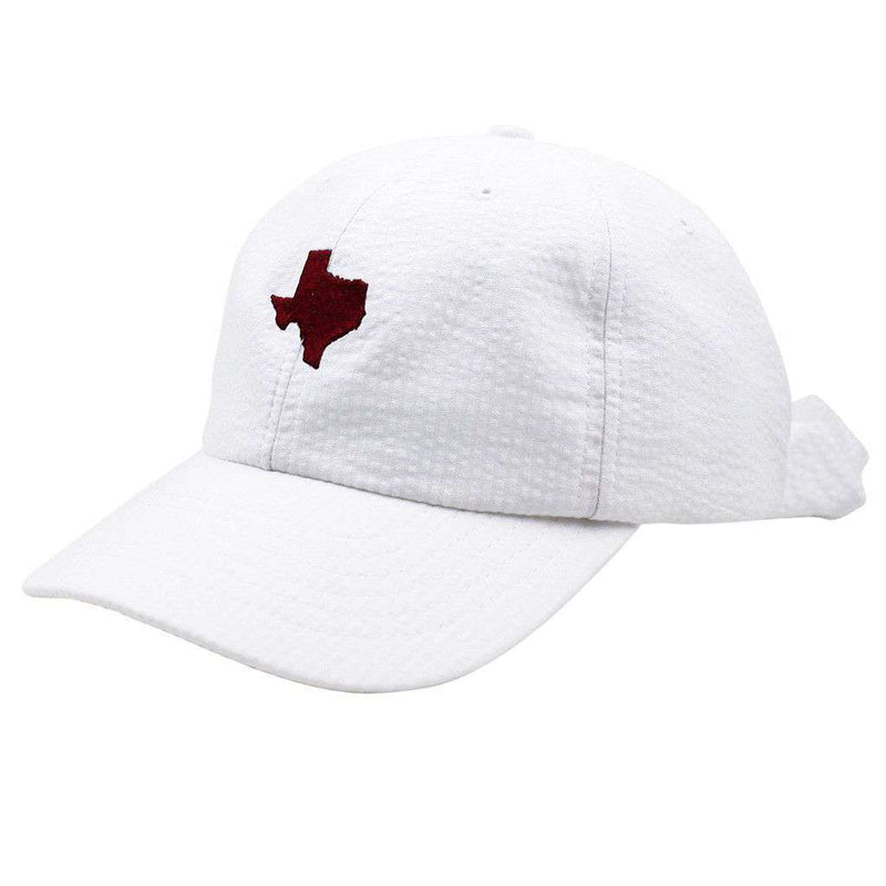 Texas Seersucker Hat in White with Crimson by Lauren James - Country Club Prep
