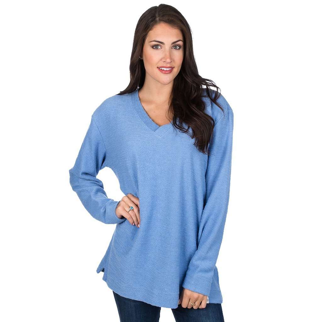 The Shaggy V-Neck Sweatshirt in Polar Blue by Lauren James - Country Club Prep