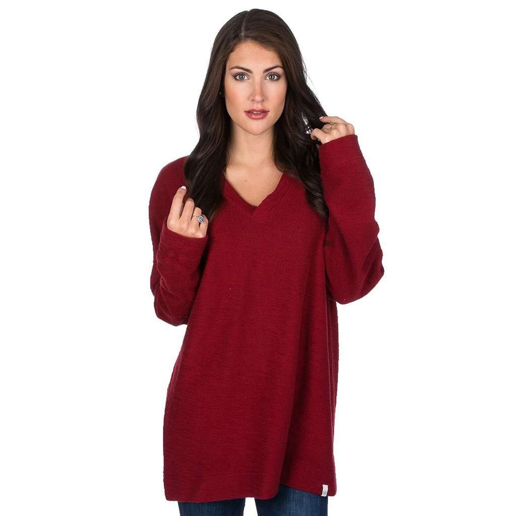 The Shaggy V-Neck Sweatshirt in Red by Lauren James - Country Club Prep