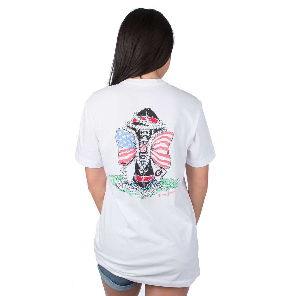 University of Georgia Bow Flag Football Tee in White by Lauren James - Country Club Prep