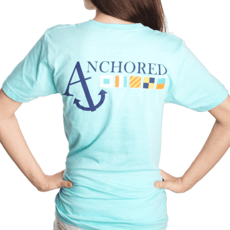 Nautical Flag Tee Shirt in Light Aqua by Anchored Style - Country Club Prep