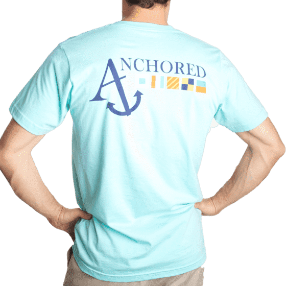 Nautical Flag Tee Shirt in Light Aqua by Anchored Style - Country Club Prep