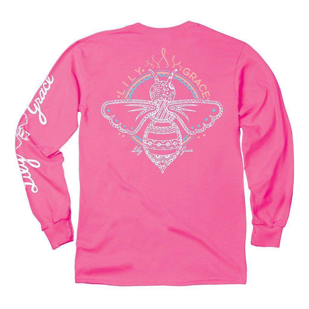Bee Doodle Long Sleeve Tee in Crunchberry by Lily Grace - Country Club Prep