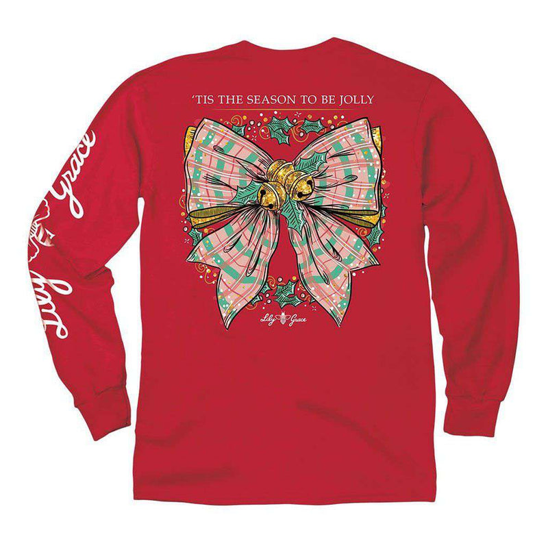 Christmas Bow Long Sleeve Tee in Red by Lily Grace - Country Club Prep