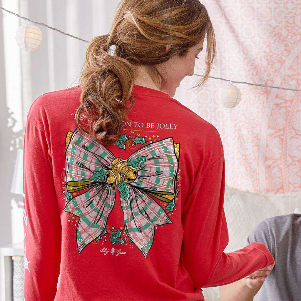Christmas Bow Long Sleeve Tee in Red by Lily Grace - Country Club Prep