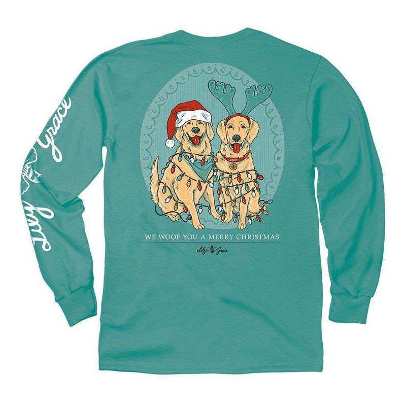 Christmas Lights Dogs Long Sleeve Tee in Seafoam by Lily Grace - Country Club Prep