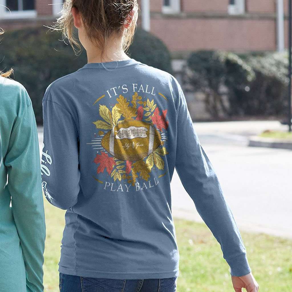 Fall Play Ball Long Sleeve Tee in Marine by Lily Grace - Country Club Prep