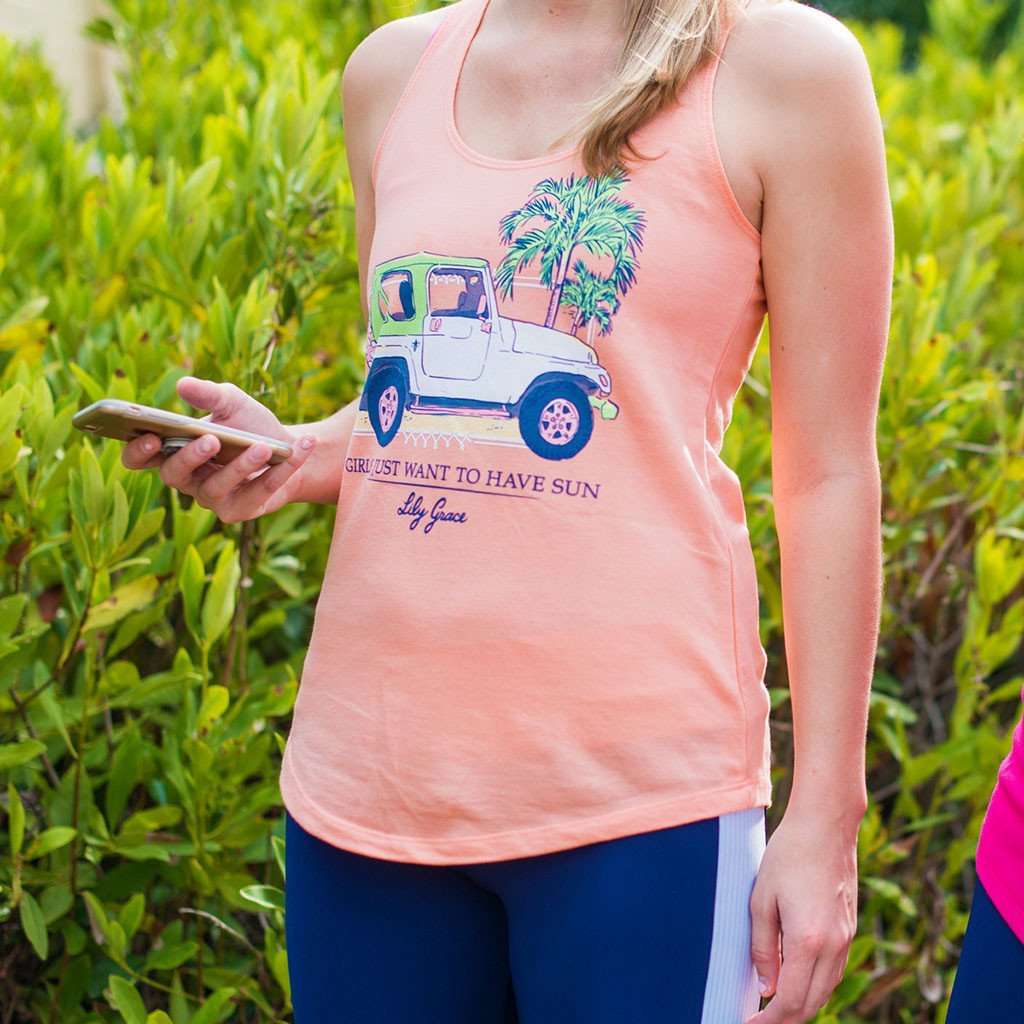 Girls Just Want to Have Sun Tank Top in Light Orange by Lily Grace - Country Club Prep