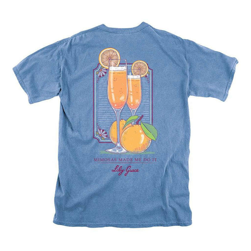 Mimosas Made Me Do It Tee in Washed Denim by Lily Grace - Country Club Prep