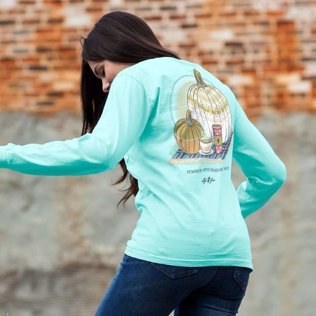 Pumpkin Spice Long Sleeve Tee in Chalky Mint by Lily Grace - Country Club Prep