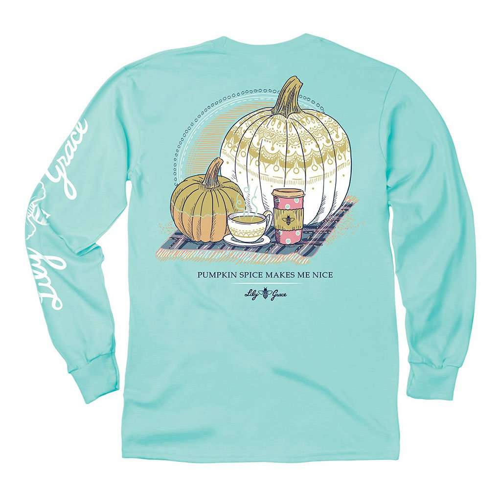 Pumpkin Spice Long Sleeve Tee in Chalky Mint by Lily Grace - Country Club Prep