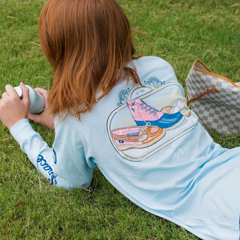 Rain or Shine Long Sleeve Tee in Chambray by Lily Grace - Country Club Prep