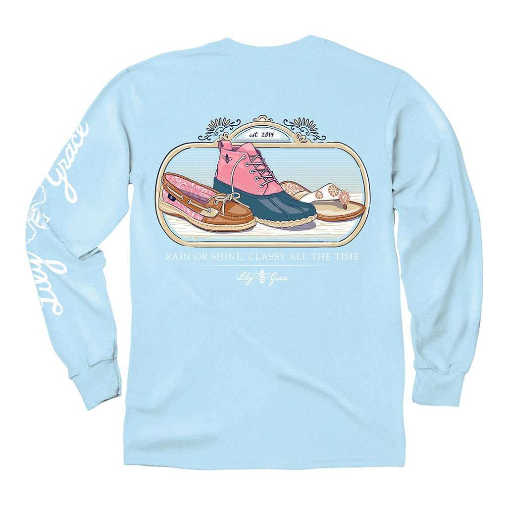 Rain or Shine Long Sleeve Tee in Chambray by Lily Grace - Country Club Prep