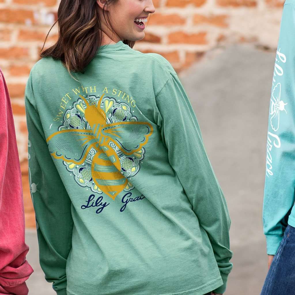 Sweet with a Sting Long Sleeve Tee in Seafoam by Lily Grace - Country Club Prep