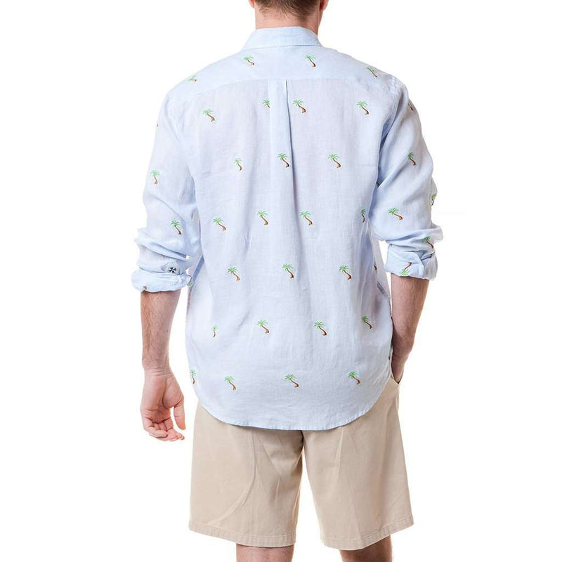 Straight Wharf Linen Shirt with Embroidered Palm Tree by Castaway Clothing - Country Club Prep
