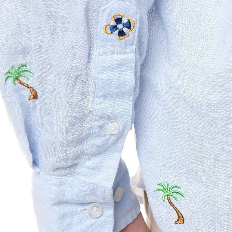 Straight Wharf Linen Shirt with Embroidered Palm Tree by Castaway Clothing - Country Club Prep