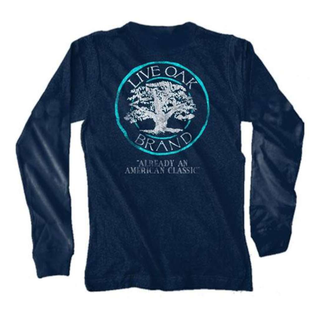 Logo Long Sleeve Tee in Midnight by Live Oak - Country Club Prep
