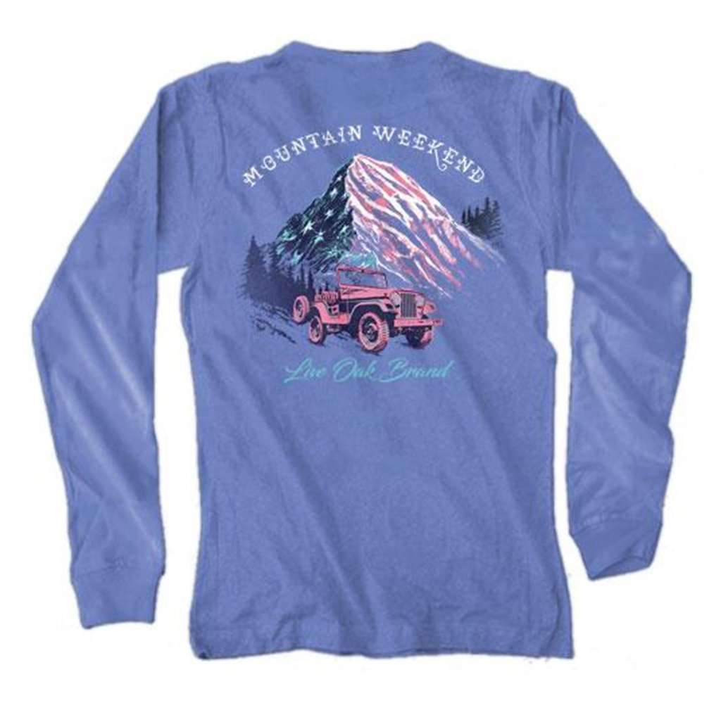 Mountain Weekend Long Sleeve Tee in Flo Blue by Live Oak - Country Club Prep