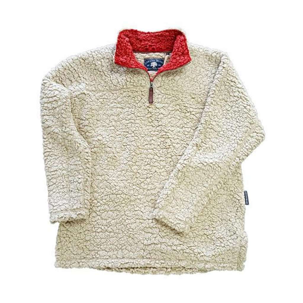 Quarter Zip Fleece Sherpa in Oatmeal & Cranberry by Live Oak - Country Club Prep