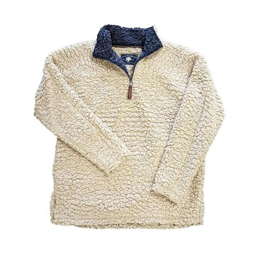 Quarter Zip Fleece Sherpa in Oatmeal & Navy by Live Oak - Country Club Prep