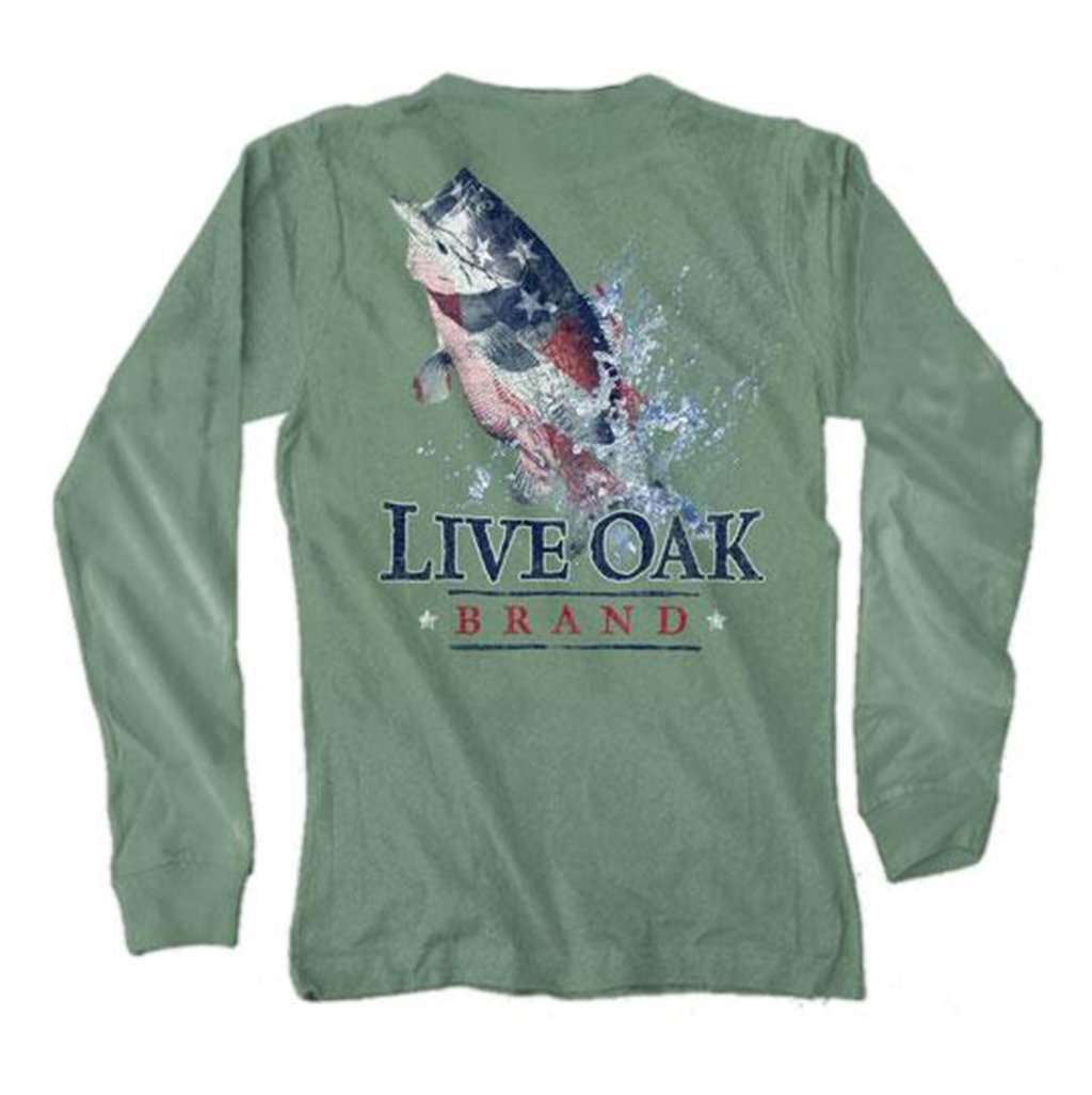 USA Bass Long Sleeve Tee in Light Green by Live Oak - Country Club Prep