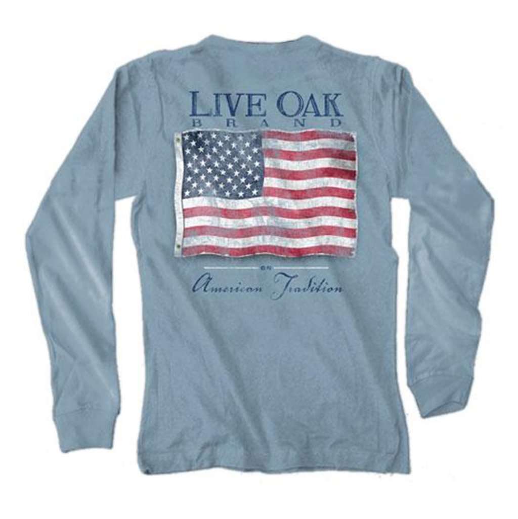 Vintage Flag USA Long Sleeve Tee in Ice Blue by Live Oak - Country Club Prep